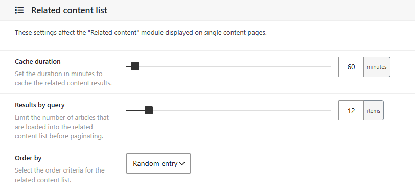 Dbmovies › Settings › Core Modules › Related content list, with Cache duration and Results by query