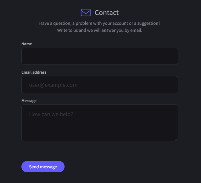 The Contact page of Wovie, with the form